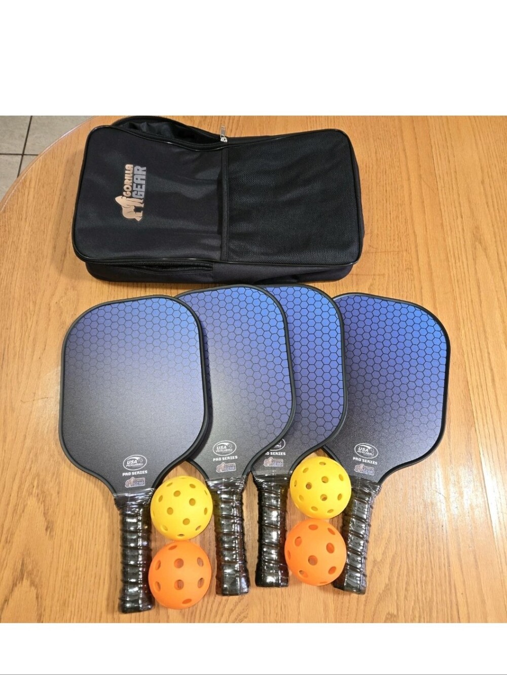 Gorilla Gear USAPA Approved 9pc Pickleball Set 4 Paddles Balls Bag